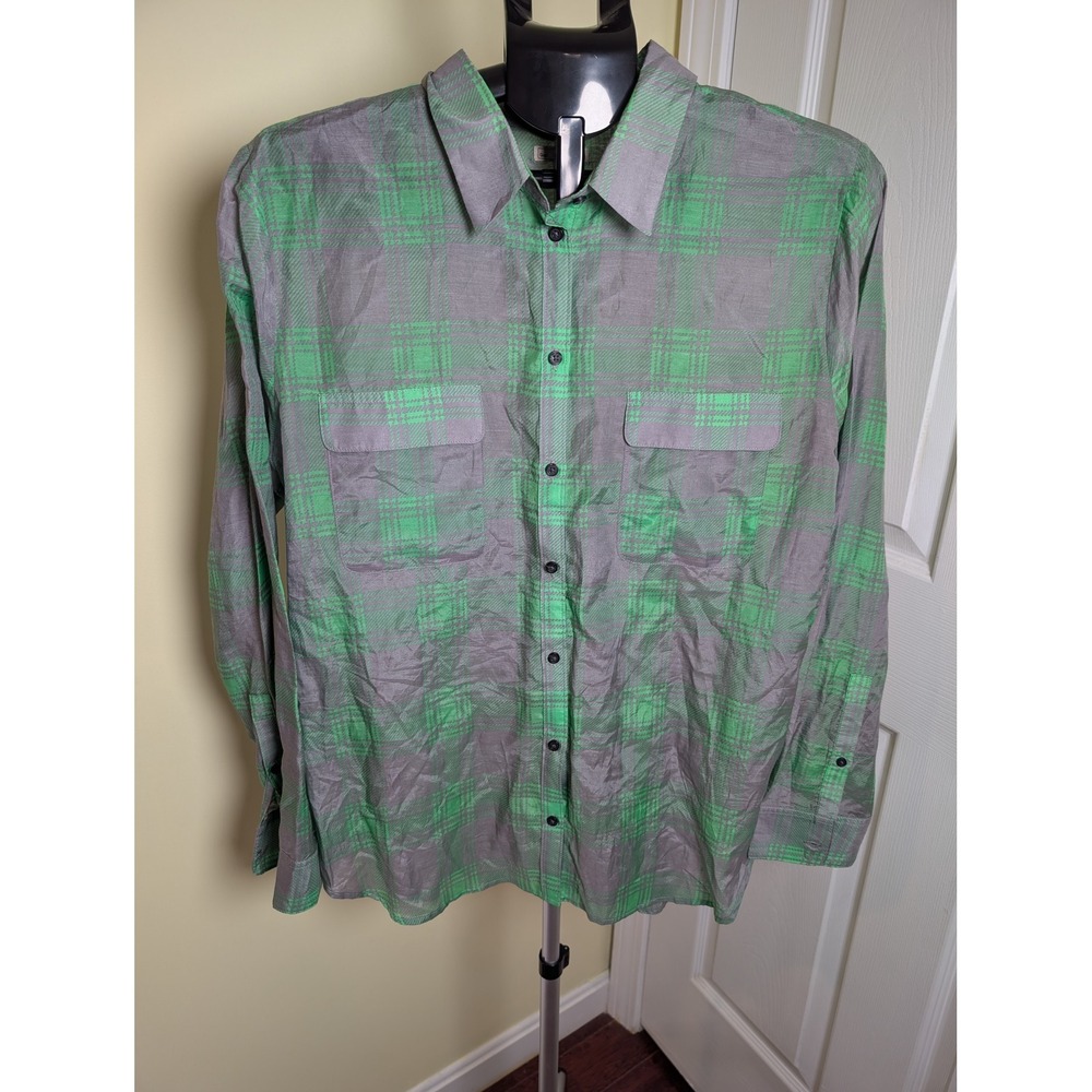 Gap Designed & Crafted Button Down Shirt Womens L Plaid Cotton Silk Long Sleeve